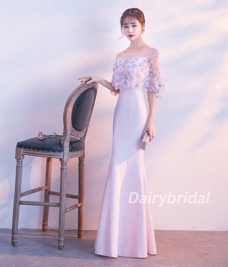 Jewel Neckline Prom Dress, Satin Prom Dress, Tulle Prom Dress, Mermaid Prom Dress, Elegant Prom Dress, Applique Prom Dress, DA855