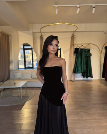 Black Elegant Tulle Backless Long Prom Dresses, FC7036