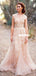 Charming Pink Lace Sexy V-neck Long Sheath Tulle Wedding Party Dresses, WD0139