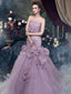 Gorgeous Strapless Mermaid Light Purple Tulle Appliques Wedding Dresses, WD0176