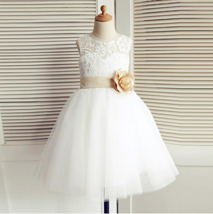 Tulle Lace Bowknot Sash Flower Girl Dresses, Lovely Tutu Dresses, FGS010