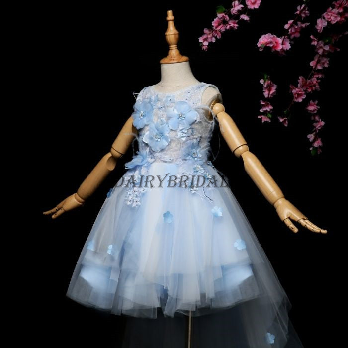 High-Low Sleeveless Applique Flower Girl Dresses, Lovely Little Girl Dresses, D10