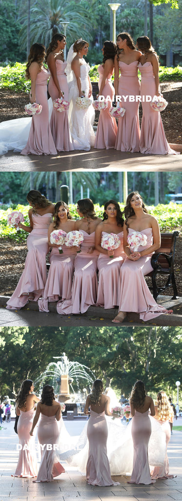 Pink Sweet Heart Backless Bridesmaid Dress, Soft Satin Mermaid Bridesmaid Dress, D1371