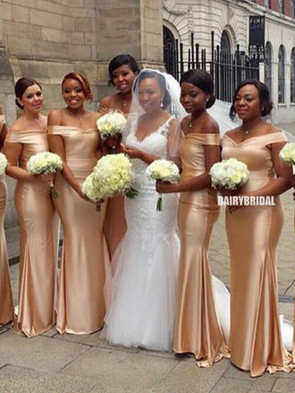 Off Shoulder Memraid Backless Satin Simple Bridesmaid Dresses, FC1752
