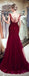 Red Sparkly Beaded Mermaid Sleeveless Tulle Sequin Backless Prom Dresses, FC1780