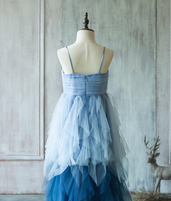 Unique Spaghetti Blue Tulle Flower Girl Dresses, FG048