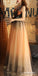 One Shoulder Gradual Tulle A-Line Applique Long Prom Dresses, FC2074