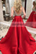 A-Line Satin Backless Prom Dress, Red Beaded Sleeveless Prom Dress, D212