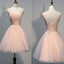 Blush Pink V Back Homecoming Dresses,2017 V-Neck Tulle Short Cocktail Dress Girls Graduation Gowns,220057