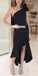 Black One Shoulder High-Low Jersey Backless Bridesmaid Dress, FC2246