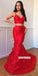 Red Two Pieces Mermaid Satin Backless Applique Prom Dresses, FC2393