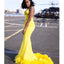 Yellow Mermaid Charming Jersey Backless V-neck Prom Dresses, FC2420