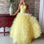 A-Line Tulle Backless Simple Yellow Satin Inexpensive Prom Dress, FC2479