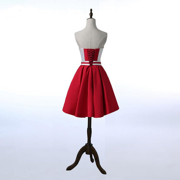 Short Homecoming Dress, Satin Homecoming Dress, Sweet Heart Homecoming Dress, Contrast Color Junior School Dress, Graduation Dress, Sleeveless Homecoming Dress, LB0314