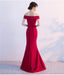 Long Prom Dresses,  Off Shoulder Prom Dresses, Satin Party Prom Dresses, Side Split Evening Dresses, Sexy Prom Dresses, Red Prom Dresses Online, LB0333