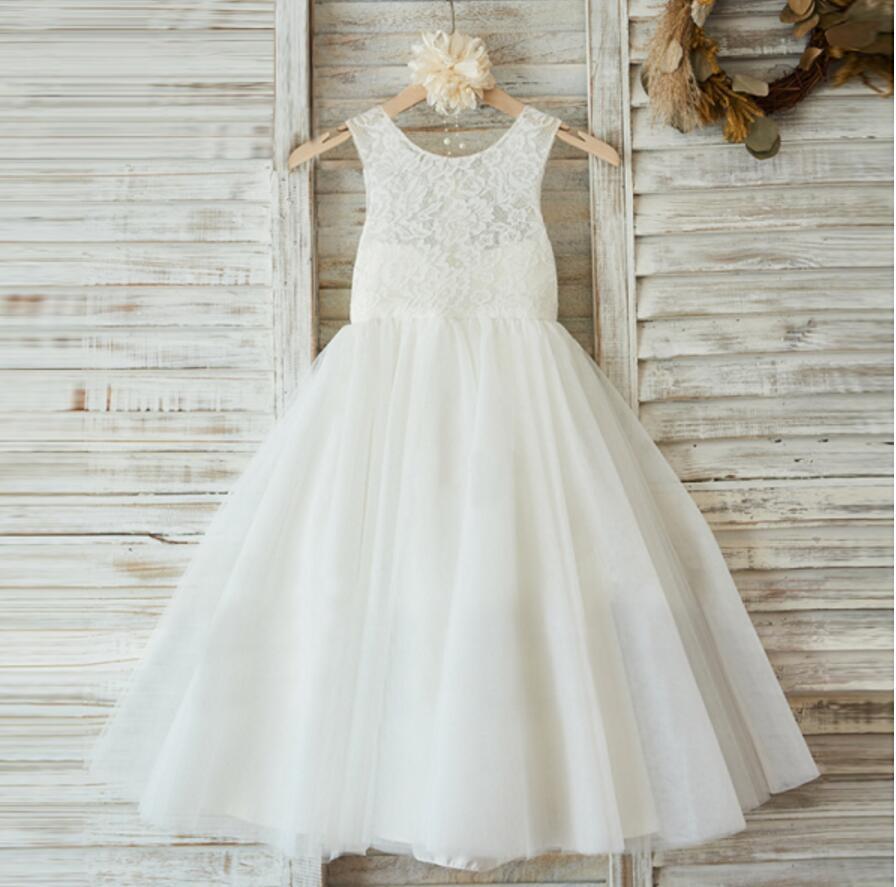 Lovely Princess Off White Lace Tulle Sleeveless Round Neck  Flower Girl Dresses, FGS035