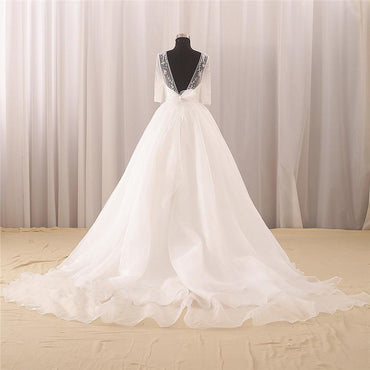 Long Wedding Dress, Hot Sale Wedding Dress, Lace Bridal Dress, Half-Sleeve Wedding Dress, Beading Wedding Dress, Tulle Wedding Dress, V-Neck Wedding Dress, LB0366