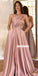 One Shoulder A-line Satin Backless Slit Prom Dress with Pockets, FC3774