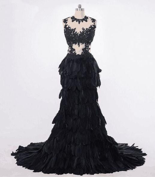 Black Mermaid Wedding dress,Feather Ruffles Organza Full Ruffles Bride dresses,220040