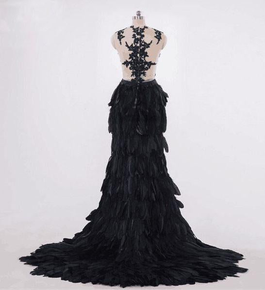 Black Mermaid Wedding dress,Feather Ruffles Organza Full Ruffles Bride dresses,220040