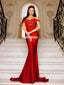 Off Shoulder Red Appliques Mermaid Backless Long Prom Dresses, FC4275