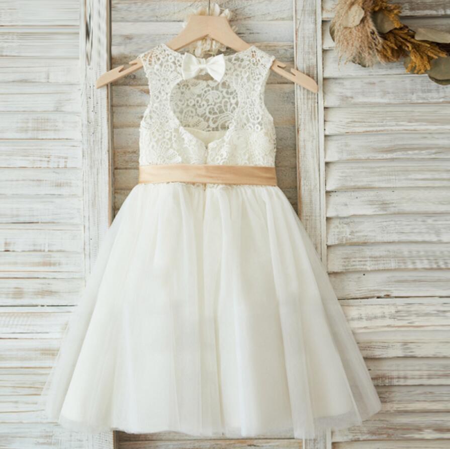 Illusion Lace Top Open Back Lovely Flower Girl Dresses,  Cheap Little Girl Dresses, FG078