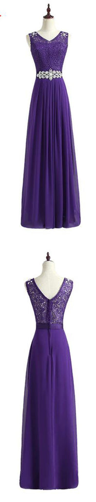 New Arrival Fashion Rhinestone Purple Party Lace and Chiffon Floor-Length bridesmaid dresses,220045