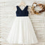 Navy Chiffon V-neck White Skirt Flower Girl Dresses, Simple Little Girl Dresses, FG081