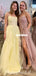 Spaghetti Straps A-line Tulle Slit Cross Back Prom Dress, FC4610