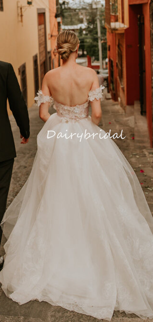 Charming A-line Lace Sweetheart Backless Wedding Dresses, FC4943