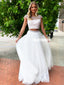 Elegant A-line Round Neck Tulle Backless Beaded Two Pieces Prom Dress, FC5239