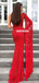 Red One-shoulder Mermaid Beaded Long Tulle Prom Dresses, FC5366