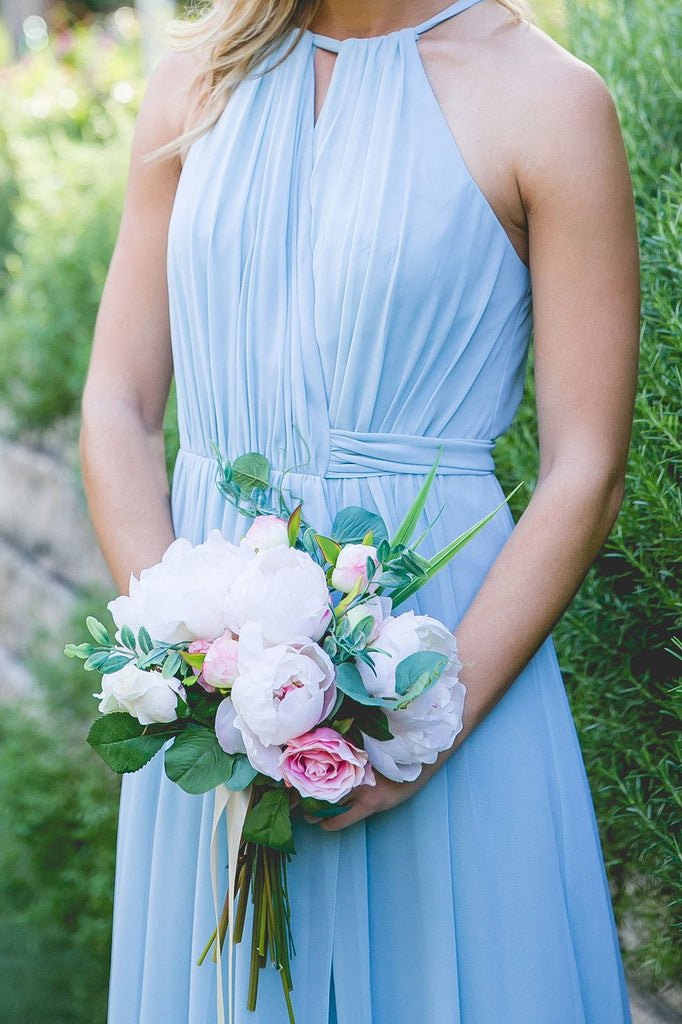 Long Bridesmaid Dress, Chiffon Bridesmaid Dress, Halter Bridesmaid Dress, Floor-Length Bridesmaid Dress, Side split Bridesmaid Dress, Sleeveless Bridesmaid Dress, LB0594