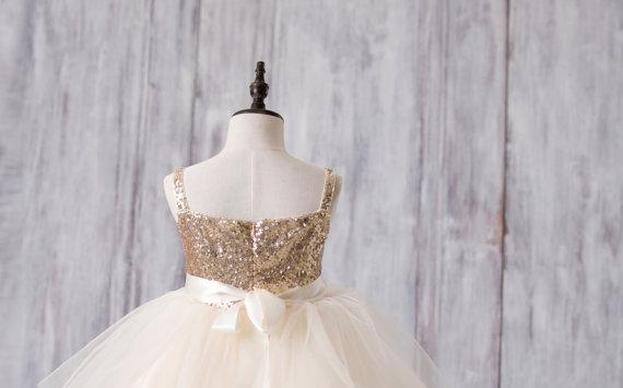 Gold Sequin Top Tulle Flower Girl Dresses, Lovely Tutu Dresses for Little Girl, FG052