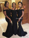 Off Shoulder Sexy Mermaid Black Long Bridesmaid Dress, FC6015