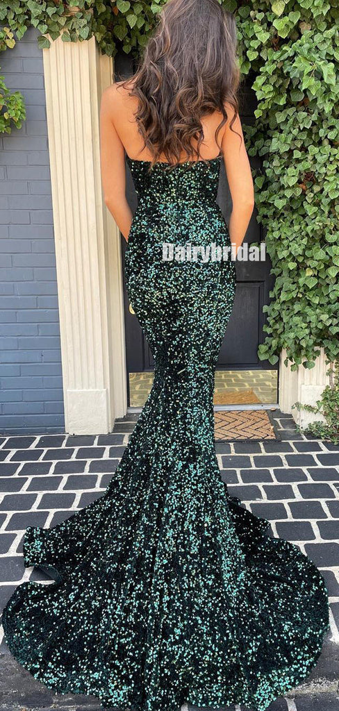 Sweetheart Mermaid Sequin Backless Long Prom Dresses, FC6074