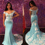 Charming Off Shoulder Prom Dress, Soft Satin Mermaid Applique Prom Dress, D617