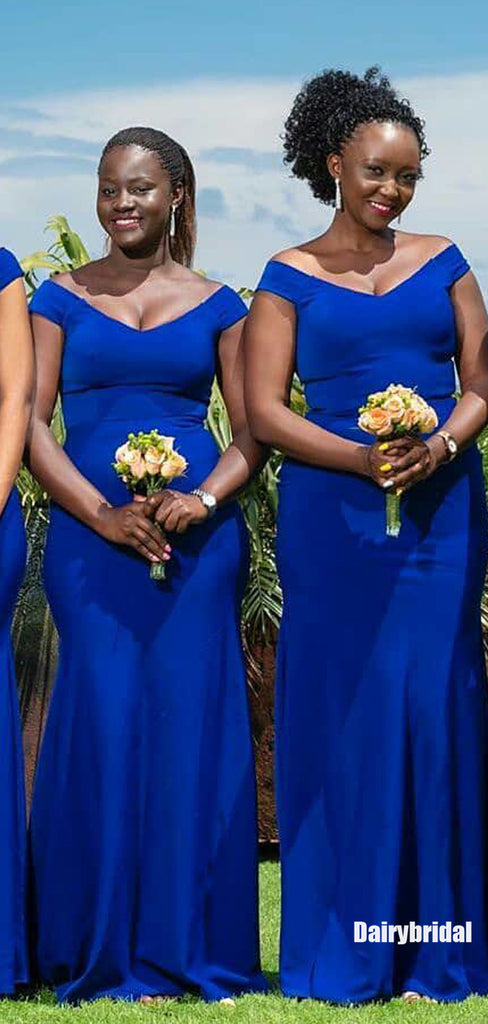 Stunning Royal Blue Off Shoulder Mermaid Floor-length Bridesmaid Dress, FC6184