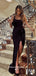 Gorgeous Black Soft Satin Sexy Slit Mermaid Prom Dresses, FC6263