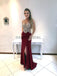 Sleeveless Prom Dress, Tulle Prom Dress, Beaded Prom Dress, Burgundy Prom Dress, Side Split Prom Dress, Floor-Length Prom Dress, D62