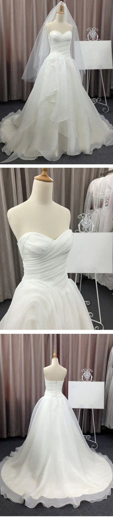 Simple Elegant Sweetheart White Chiffon Wedding Party Dresses, Cheap Bridal Gown, WD0077