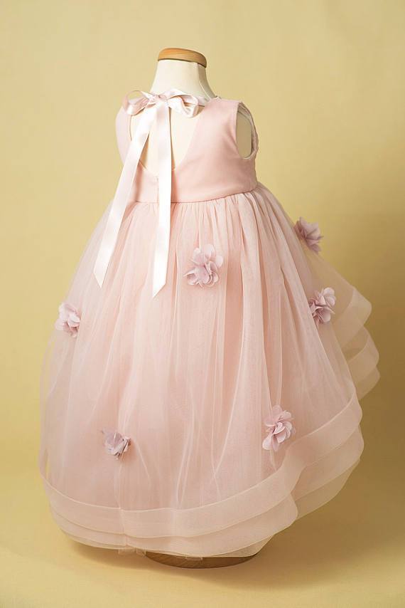 Light Pink Tulle Handmade Flower Little Girl Dresses, Cheap Flower Girl Dresses, FG071