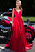 Long Prom Dresses, Satin Prom Dresses, Deep V-Neck Prom Dresses, Lace Prom Dresses Online, Sleeveless Prom Dress, Red Prom Dress, DA828