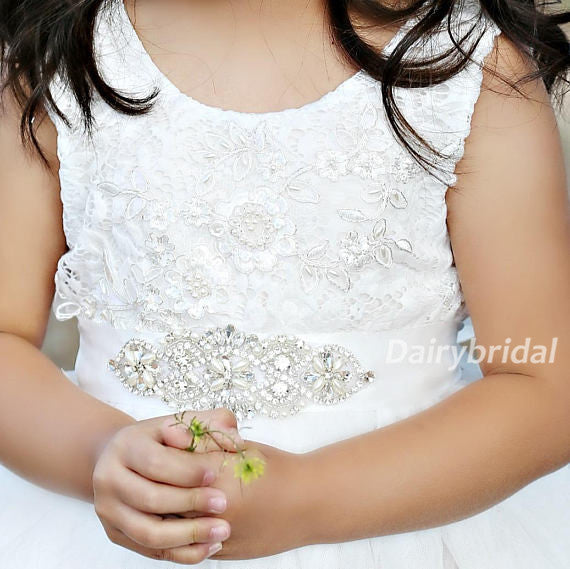 Round Neckline Lace Top Applique Beading Tulle Flower Girl Dresses, Lovely Tutu Dresses,  DA920