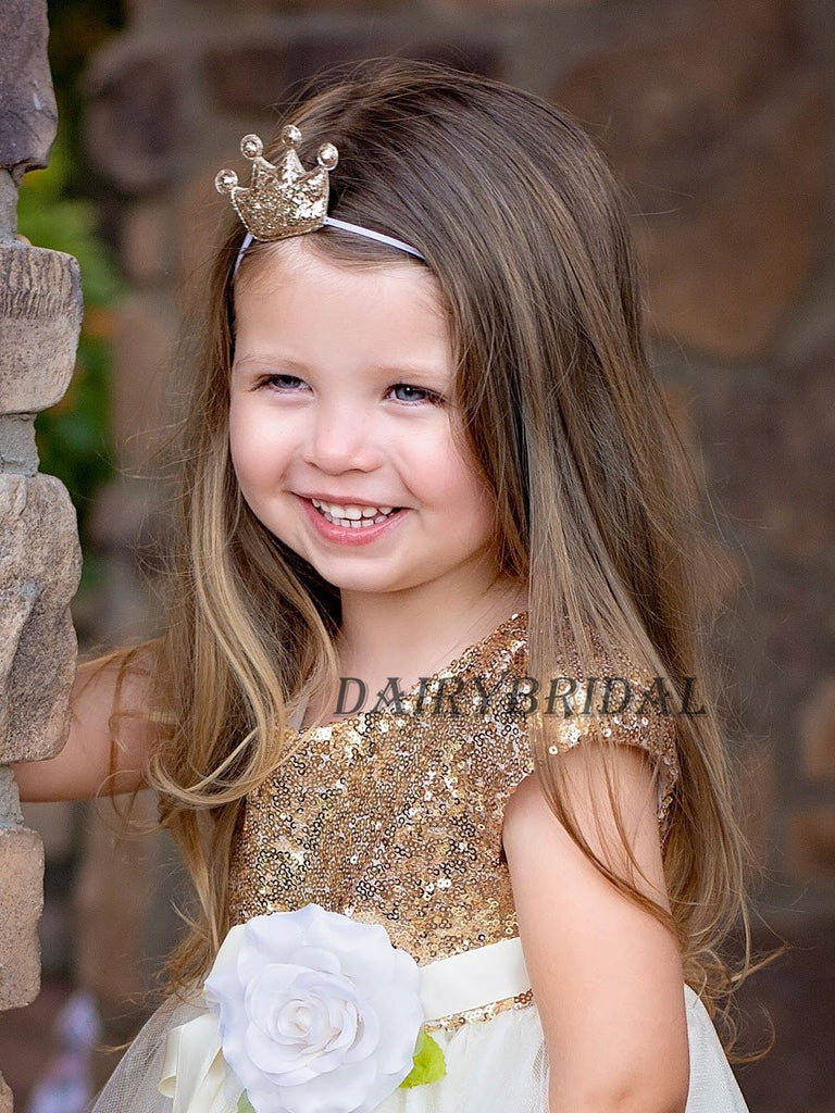 Cap Sleeve Tulle Sequin Flower Girl Dresses, Cheap Lovely Little Girl Dresses,  LB0964