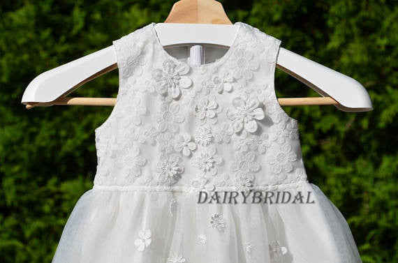 Sleeveless Round Neckline Tulle Applique Flower Girl Dresses, Lovely Little Girl Dresses, DA996