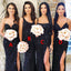 Mismatched Black Mermaid Sexy Slit Beaded Floor-Length Bridesmaid Dresses, D1353