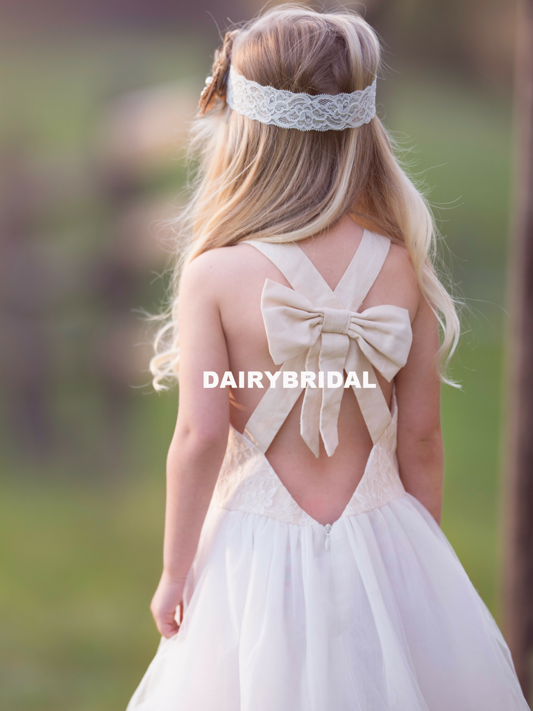 Simple Lace Top Flower Girl Dresses, A-Line Tulle Popular Little Girl Dresses, D1168