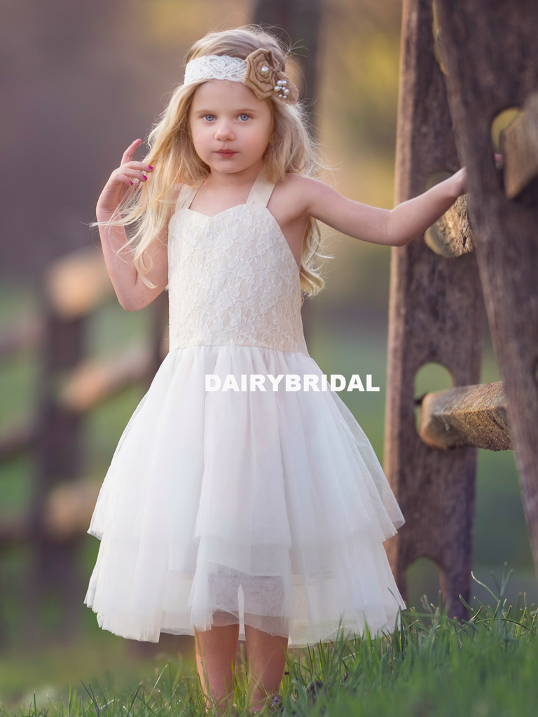 Simple Lace Top Flower Girl Dresses, A-Line Tulle Popular Little Girl Dresses, D1168