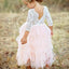 A-Line Lace Top 3/4 Sleeve Tulle Flower Girl Dresses, Tea-Length Lovely Little Girl Dresses, FC2176